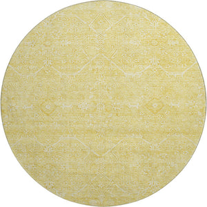 HomeRoots 8' X 8' Gold And Ivory Floral Round Rug - Washable, UV Protected, Stain Resistant for Easy Care 691755