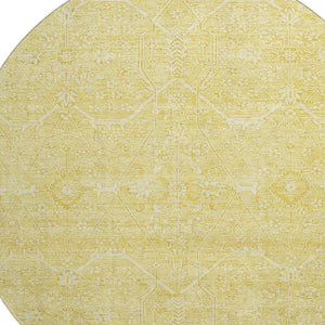 HomeRoots 8' X 8' Gold And Ivory Floral Round Rug - Washable, UV Protected, Stain Resistant for Easy Care 691755