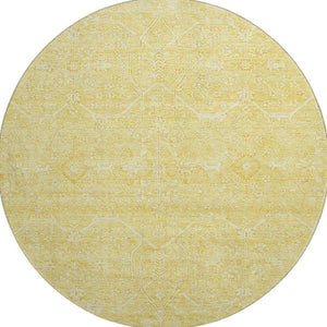 HomeRoots 8' X 8' Gold And Ivory Floral Round Rug - Washable, UV Protected, Stain Resistant for Easy Care 691755
