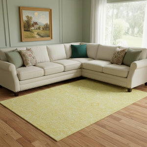 HomeRoots 8' Gold and Ivory Floral Washable Area Rug - Durable, UV-Protected, Easy-Care Luxury for Your Home 691756