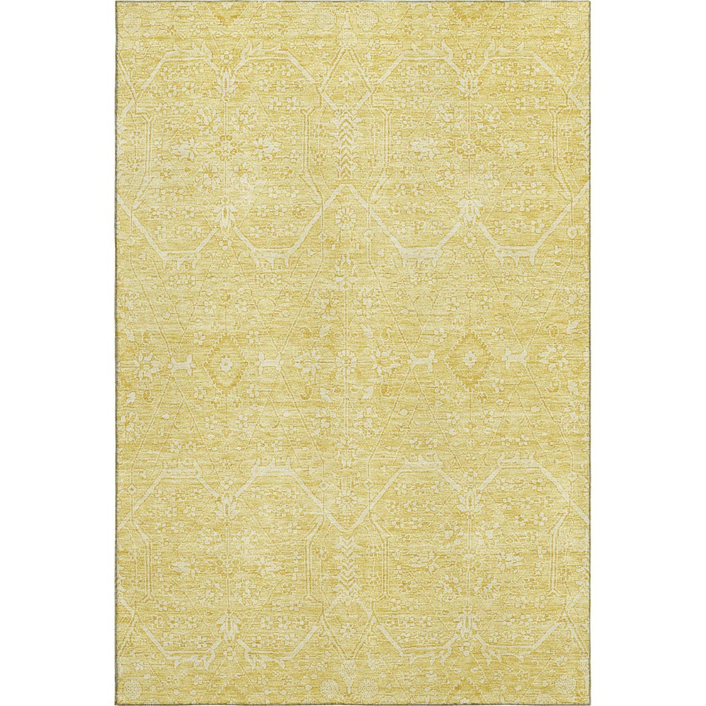 HomeRoots 8' Gold and Ivory Floral Washable Area Rug - Durable, UV-Protected, Easy-Care Luxury for Your Home 691756