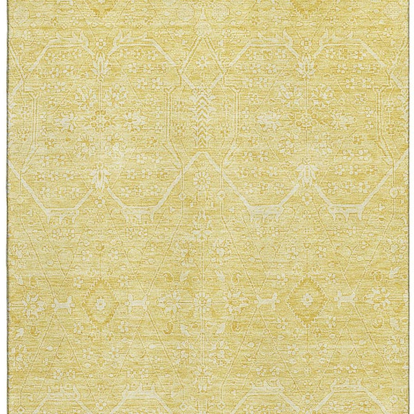 HomeRoots 8' Gold and Ivory Floral Washable Area Rug - Durable, UV-Protected, Easy-Care Luxury for Your Home 691756