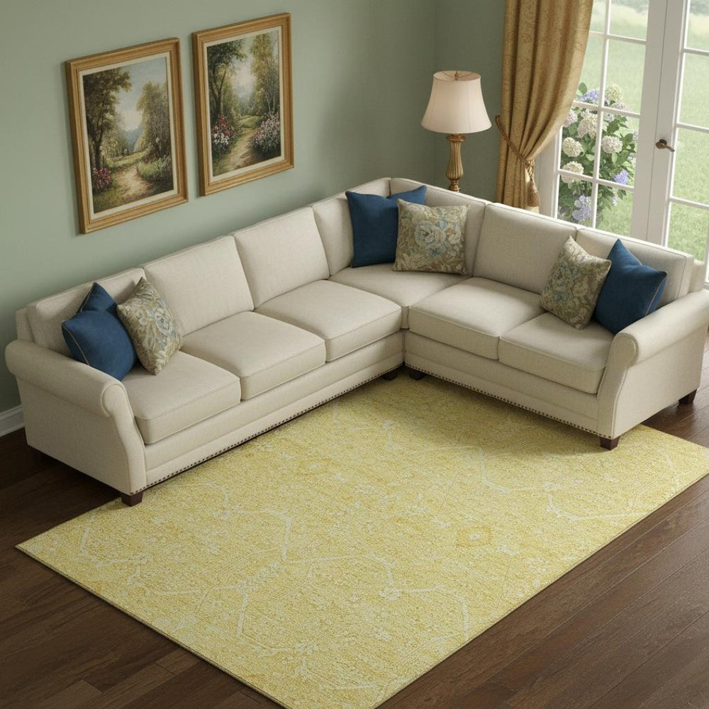 HomeRoots 9' X 12' Elegant Gold and Ivory Floral Area Rug - Stain Resistant, UV Protected, Easy Care Design! 691757
