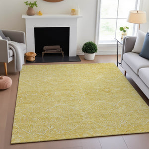 HomeRoots 9' X 12' Elegant Gold and Ivory Floral Area Rug - Stain Resistant, UV Protected, Easy Care Design! 691757