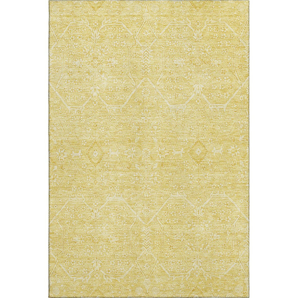 HomeRoots 9' X 12' Elegant Gold and Ivory Floral Area Rug - Stain Resistant, UV Protected, Easy Care Design! 691757
