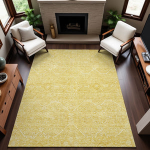 HomeRoots 9' X 12' Elegant Gold and Ivory Floral Area Rug - Stain Resistant, UV Protected, Easy Care Design! 691757