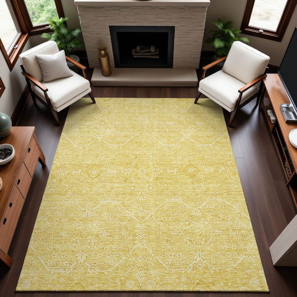 HomeRoots 9' X 12' Elegant Gold and Ivory Floral Area Rug - Stain Resistant, UV Protected, Easy Care Design! 691757