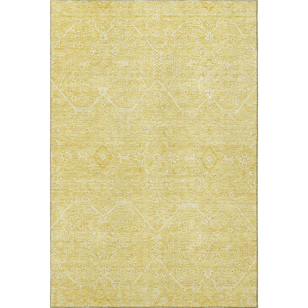 HomeRoots 9' X 12' Elegant Gold and Ivory Floral Area Rug - Stain Resistant, UV Protected, Easy Care Design! 691757