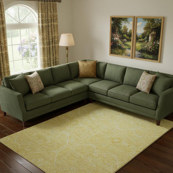 HomeRoots 10' Gold and Ivory Floral Area Rug - Washable, UV Protected, Elegant Design for High-Traffic Spaces 691758
