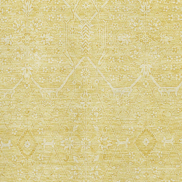 HomeRoots 10' Gold and Ivory Floral Area Rug - Washable, UV Protected, Elegant Design for High-Traffic Spaces 691758