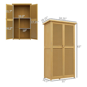 English Elm Outsunny Wooden Outdoor Storage Cabinet 5'x3' with Asphalt Roof, Lockable Double Doors, Yellow W2225P229109