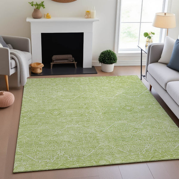 HomeRoots 5' X 8' Mint Green Floral Area Rug - Soft, Durable, Stain-Resistant with UV Protection for Homes 691760
