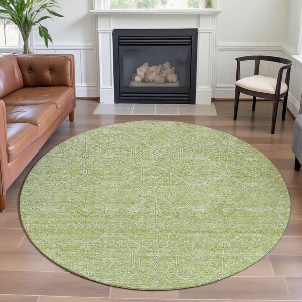HomeRoots 8' X 8' Floral Washable Round Rug in Mint Green & Ivory - Durable, UV-Protected, Easy-Clean Design! 691761