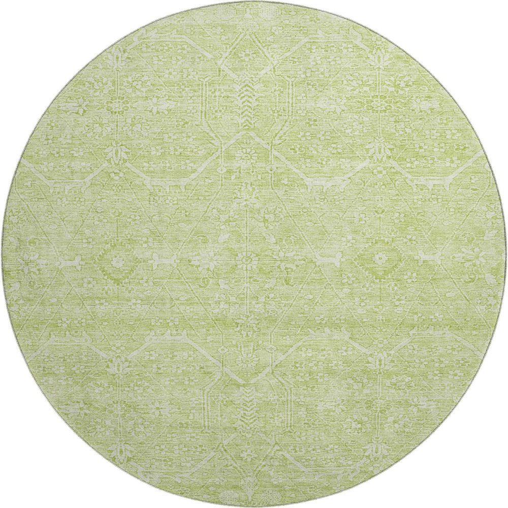 HomeRoots 8' X 8' Floral Washable Round Rug in Mint Green & Ivory - Durable, UV-Protected, Easy-Clean Design! 691761