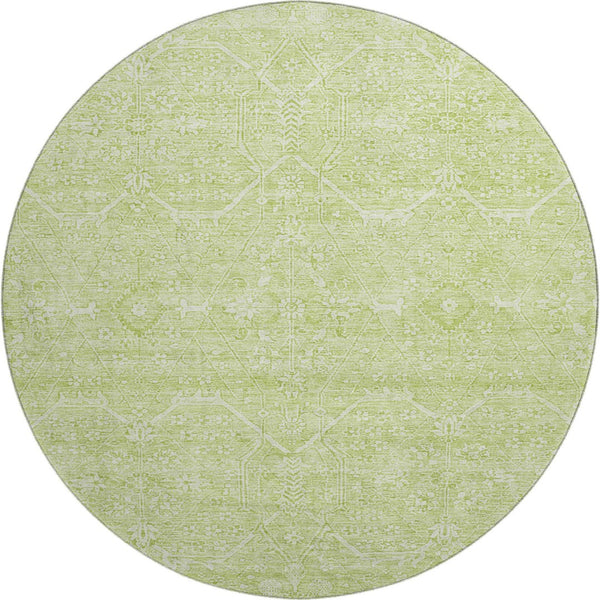 HomeRoots 8' X 8' Floral Washable Round Rug in Mint Green & Ivory - Durable, UV-Protected, Easy-Clean Design! 691761