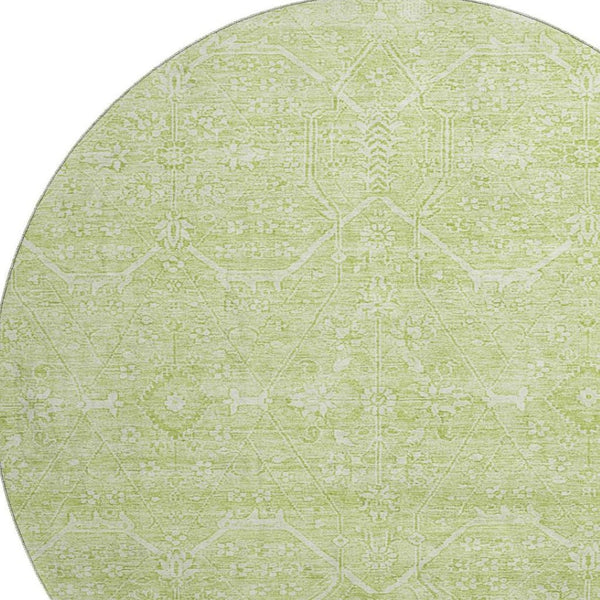 HomeRoots 8' X 8' Floral Washable Round Rug in Mint Green & Ivory - Durable, UV-Protected, Easy-Clean Design! 691761