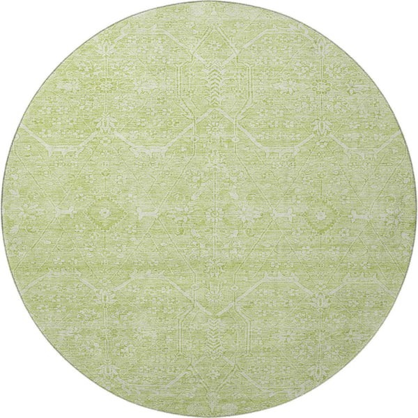 HomeRoots 8' X 8' Floral Washable Round Rug in Mint Green & Ivory - Durable, UV-Protected, Easy-Clean Design! 691761