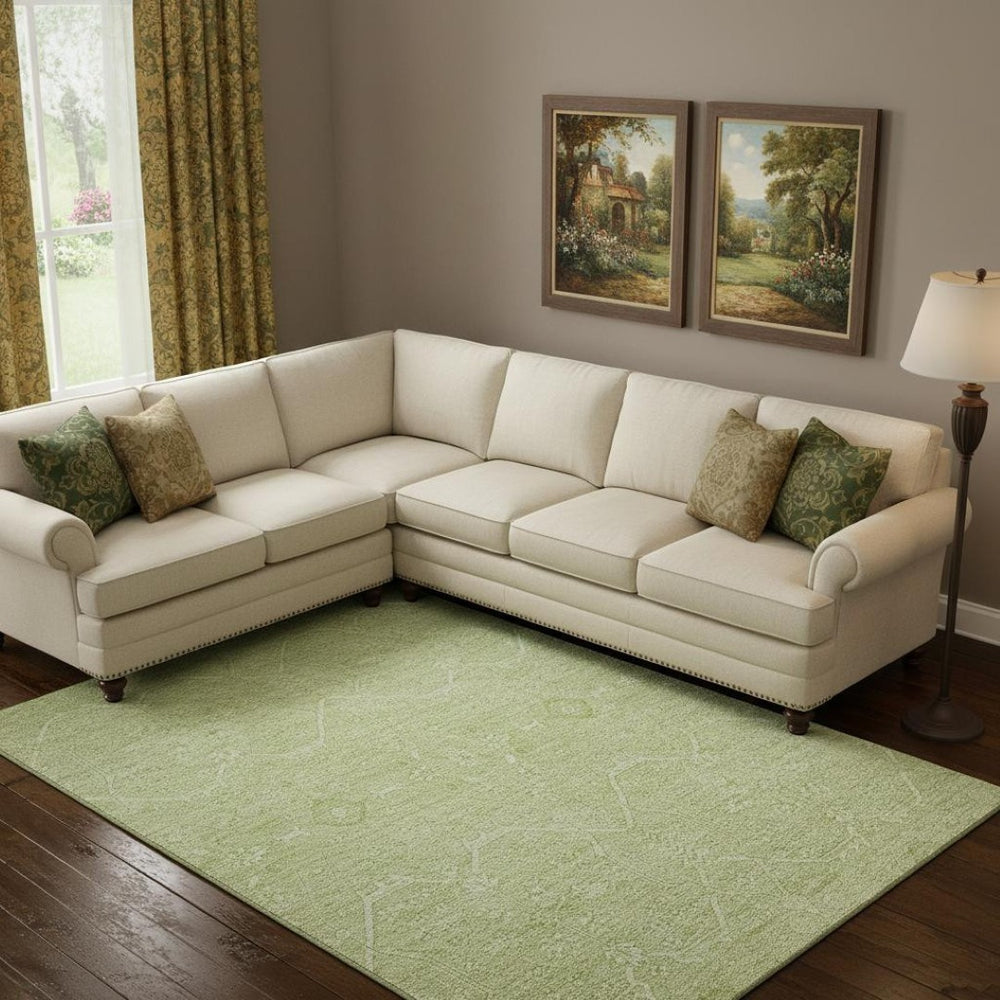 HomeRoots 10' X 14' Mint Green Floral Washable Area Rug with UV Protection for Family-Friendly Living Spaces 691764
