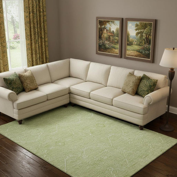 HomeRoots 10' X 14' Mint Green Floral Washable Area Rug with UV Protection for Family-Friendly Living Spaces 691764