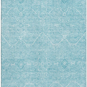 HomeRoots 5' X 8' Sky Blue & Ivory Floral Area Rug - Washable, UV Protected, Stain Resistant, Non-Slip Design! 691766
