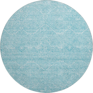 HomeRoots 8' Sky Blue & Ivory Floral Washable Round Rug - Durable, Stain Resistant, UV Protected & Soft Underfoot 691767