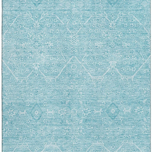 HomeRoots 8' Sky Blue & Ivory Floral Washable Area Rug - Durable, UV-Protected, Perfect for Homes with Kids & Pets 691768