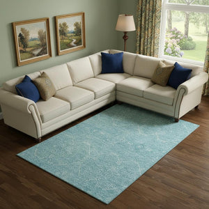 HomeRoots 9' X 12' Sky Blue and Ivory Floral Area Rug - Washable, Stain Resistant, UV Protected for Durability 691769