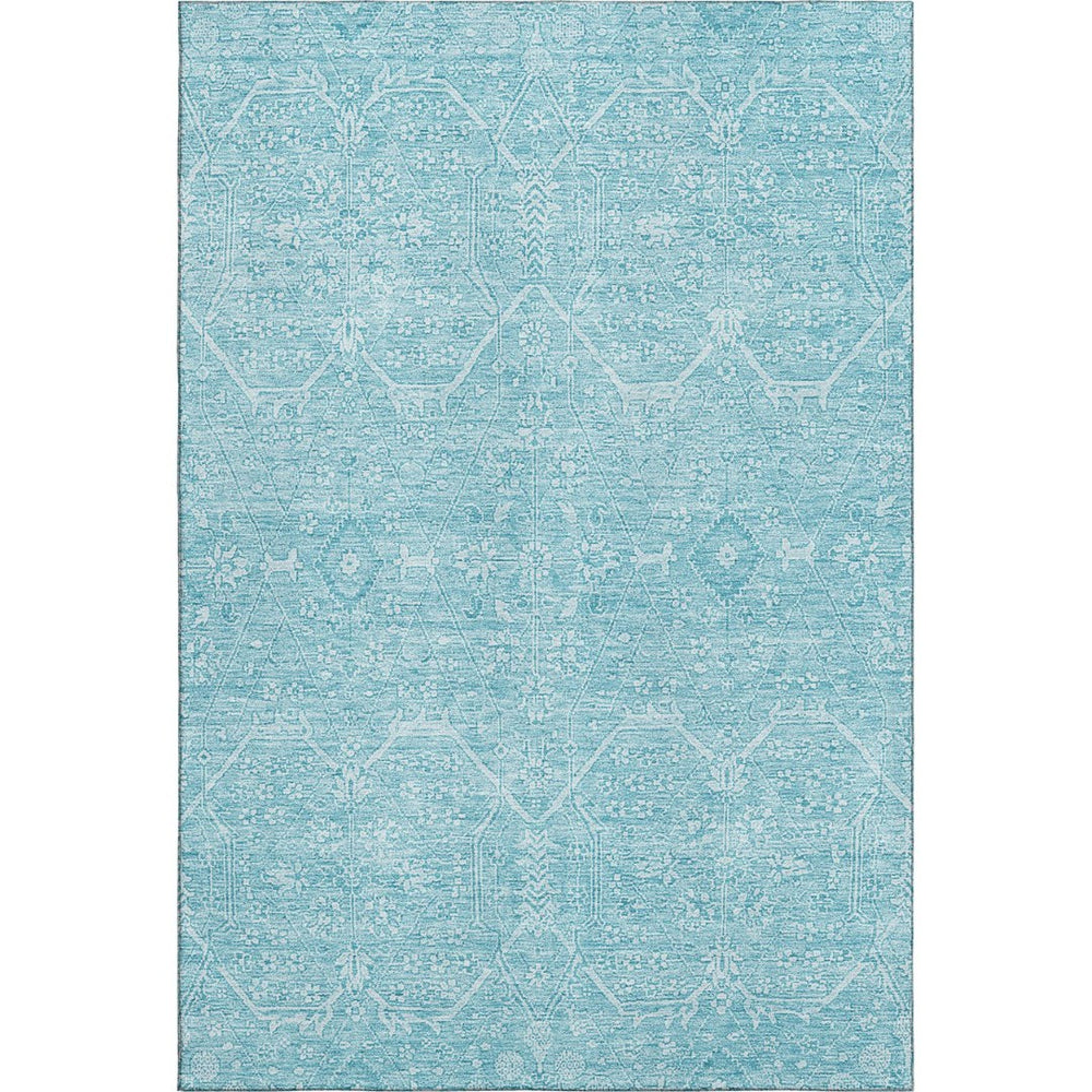 HomeRoots 9' X 12' Sky Blue and Ivory Floral Area Rug - Washable, Stain Resistant, UV Protected for Durability 691769