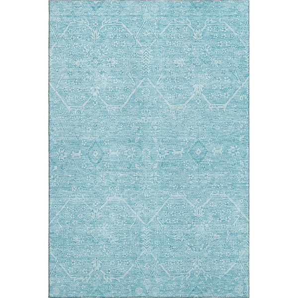 HomeRoots 9' X 12' Sky Blue and Ivory Floral Area Rug - Washable, Stain Resistant, UV Protected for Durability 691769