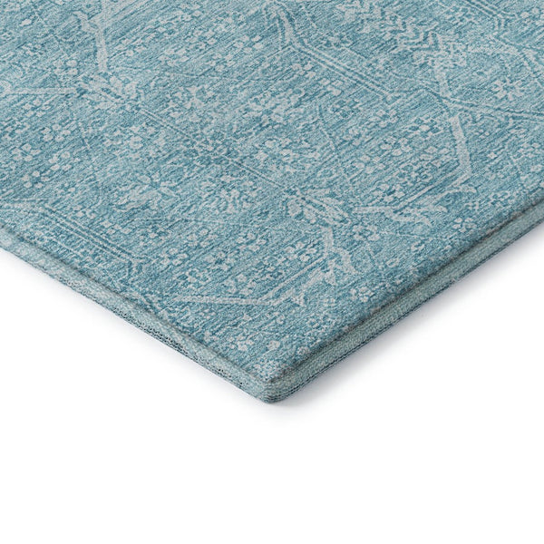 HomeRoots 9' X 12' Sky Blue and Ivory Floral Area Rug - Washable, Stain Resistant, UV Protected for Durability 691769