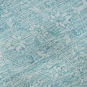 HomeRoots 9' X 12' Sky Blue and Ivory Floral Area Rug - Washable, Stain Resistant, UV Protected for Durability 691769