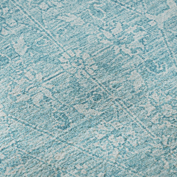 HomeRoots 9' X 12' Sky Blue and Ivory Floral Area Rug - Washable, Stain Resistant, UV Protected for Durability 691769