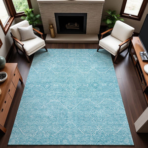 HomeRoots 9' X 12' Sky Blue and Ivory Floral Area Rug - Washable, Stain Resistant, UV Protected for Durability 691769