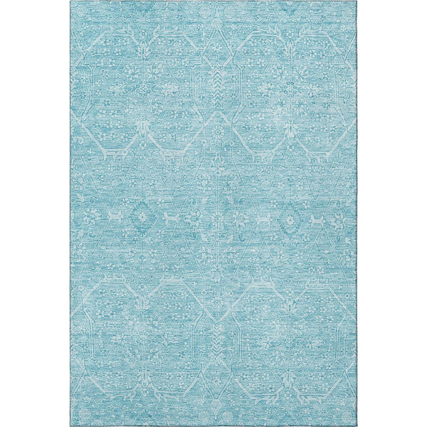 HomeRoots 9' X 12' Sky Blue and Ivory Floral Area Rug - Washable, Stain Resistant, UV Protected for Durability 691769
