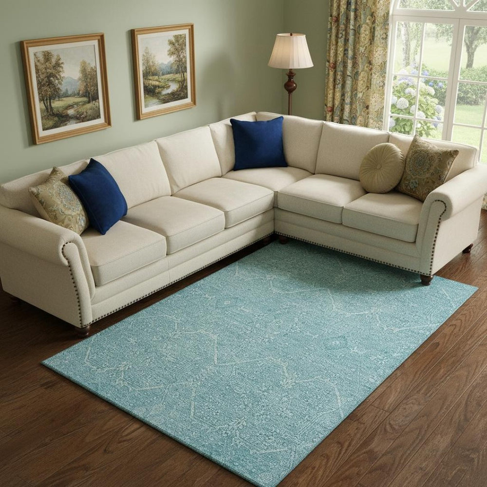 HomeRoots 10' Sky Blue & Ivory Floral Washable Area Rug with UV Protection - Durable, Stain-Resistant, Stylish! 691770