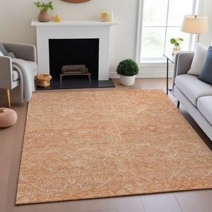HomeRoots 5' X 8' Salmon and Ivory Floral Area Rug – Washable, UV-Protected, Pet-Friendly Home Decor Piece 691772