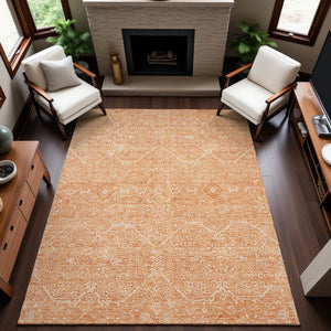 HomeRoots 5' X 8' Salmon and Ivory Floral Area Rug – Washable, UV-Protected, Pet-Friendly Home Decor Piece 691772
