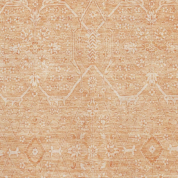 HomeRoots 5' X 8' Salmon and Ivory Floral Area Rug – Washable, UV-Protected, Pet-Friendly Home Decor Piece 691772