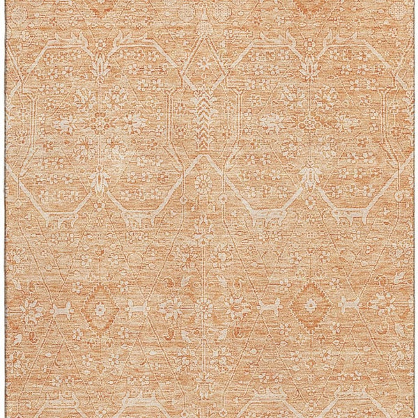 HomeRoots 5' X 8' Salmon and Ivory Floral Area Rug – Washable, UV-Protected, Pet-Friendly Home Decor Piece 691772