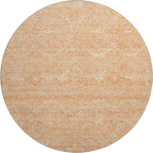 HomeRoots 8' X 8' Salmon and Ivory Floral Washable Round Rug - Durable, UV-Protected, Perfect for Any Room! 691773