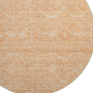 HomeRoots 8' X 8' Salmon and Ivory Floral Washable Round Rug - Durable, UV-Protected, Perfect for Any Room! 691773