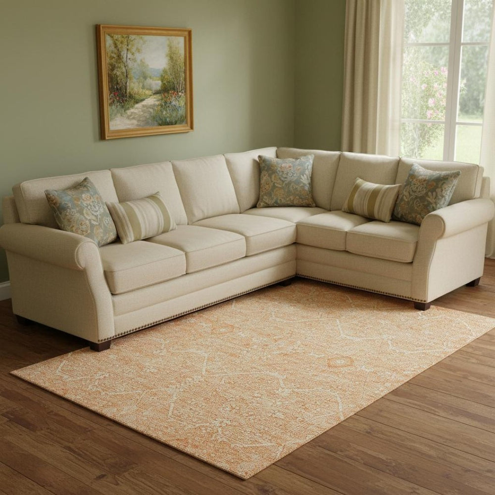HomeRoots 8' Salmon and Ivory Floral Area Rug - Washable, UV-Protected, Perfect for High-Traffic Spaces! 691774