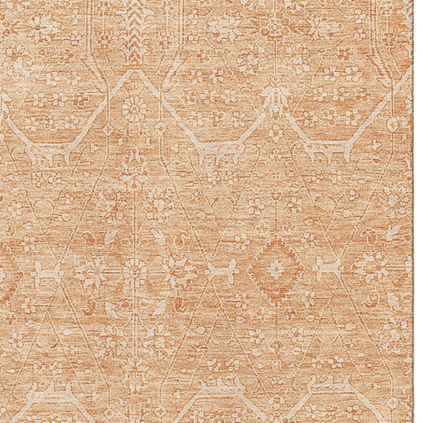 HomeRoots 8' Salmon and Ivory Floral Area Rug - Washable, UV-Protected, Perfect for High-Traffic Spaces! 691774