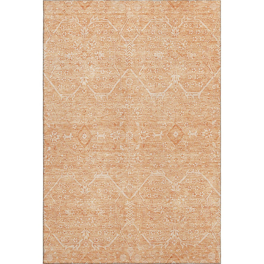 HomeRoots 9' X 12' Salmon & Ivory Floral Area Rug - Washable, UV Protected, Stain-Resistant & Non-Slip Design 691775