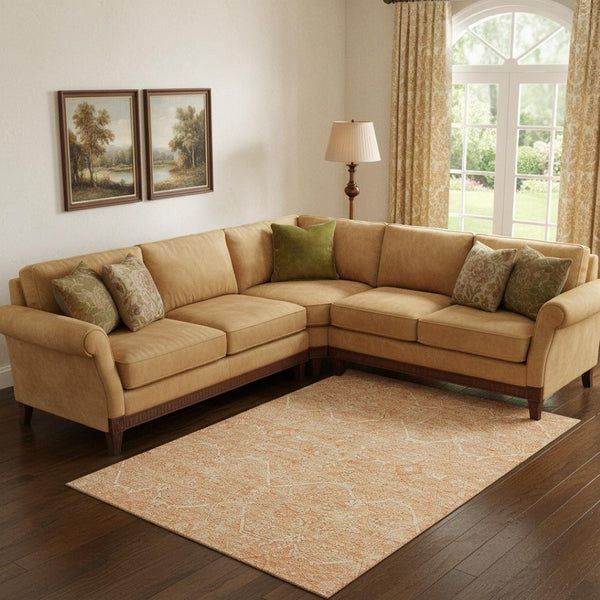HomeRoots 10' X 14' Salmon And Ivory Floral Area Rug - Washable, Stain Resistant, UV Protected for Family Spaces 691776