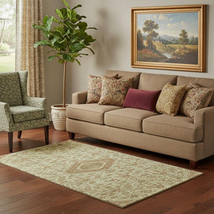 HomeRoots 5' X 8' Beige Floral Area Rug with UV Protection – Washable, Durable, and Perfect for Homes with Pets 691778