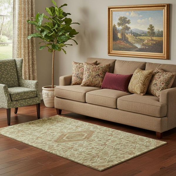 HomeRoots 5' X 8' Beige Floral Area Rug with UV Protection – Washable, Durable, and Perfect for Homes with Pets 691778