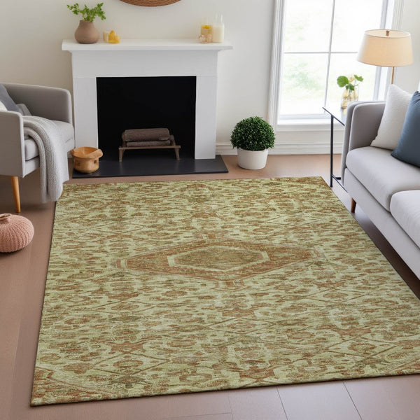 HomeRoots 5' X 8' Beige Floral Area Rug with UV Protection – Washable, Durable, and Perfect for Homes with Pets 691778