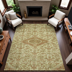 HomeRoots 5' X 8' Beige Floral Area Rug with UV Protection – Washable, Durable, and Perfect for Homes with Pets 691778