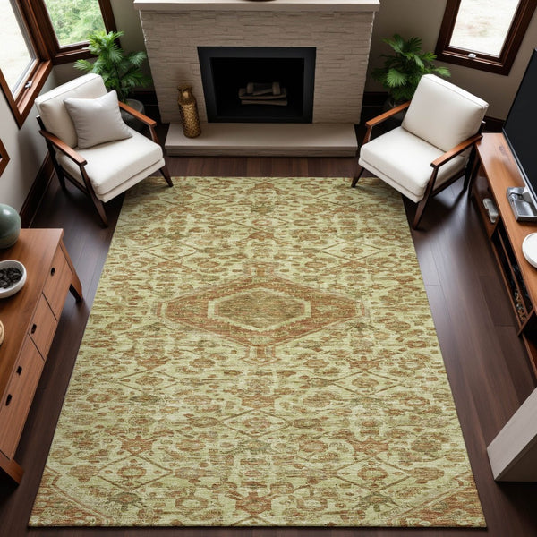 HomeRoots 5' X 8' Beige Floral Area Rug with UV Protection – Washable, Durable, and Perfect for Homes with Pets 691778